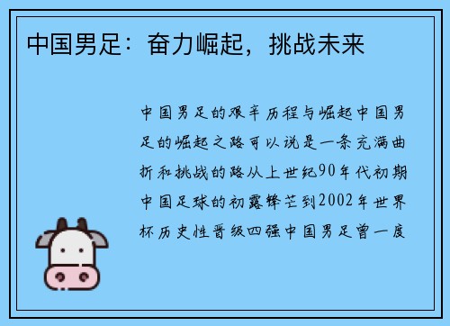中国男足：奋力崛起，挑战未来