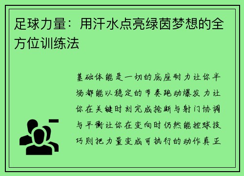 足球力量：用汗水点亮绿茵梦想的全方位训练法