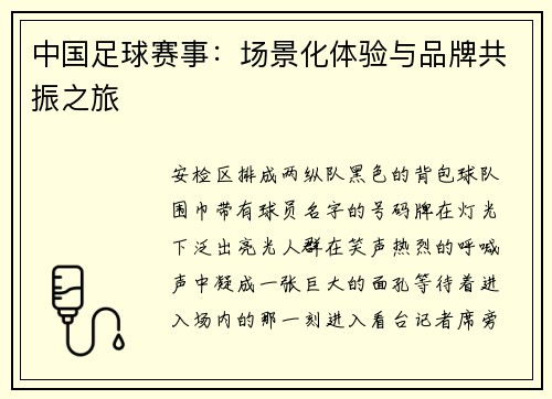 中国足球赛事：场景化体验与品牌共振之旅